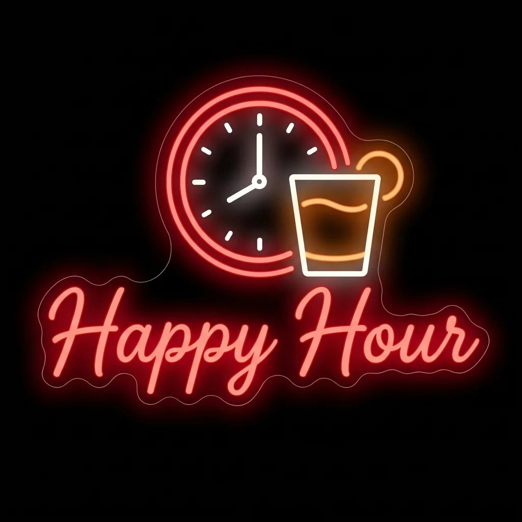 Happy Hour Clock — custom LED neon sign
