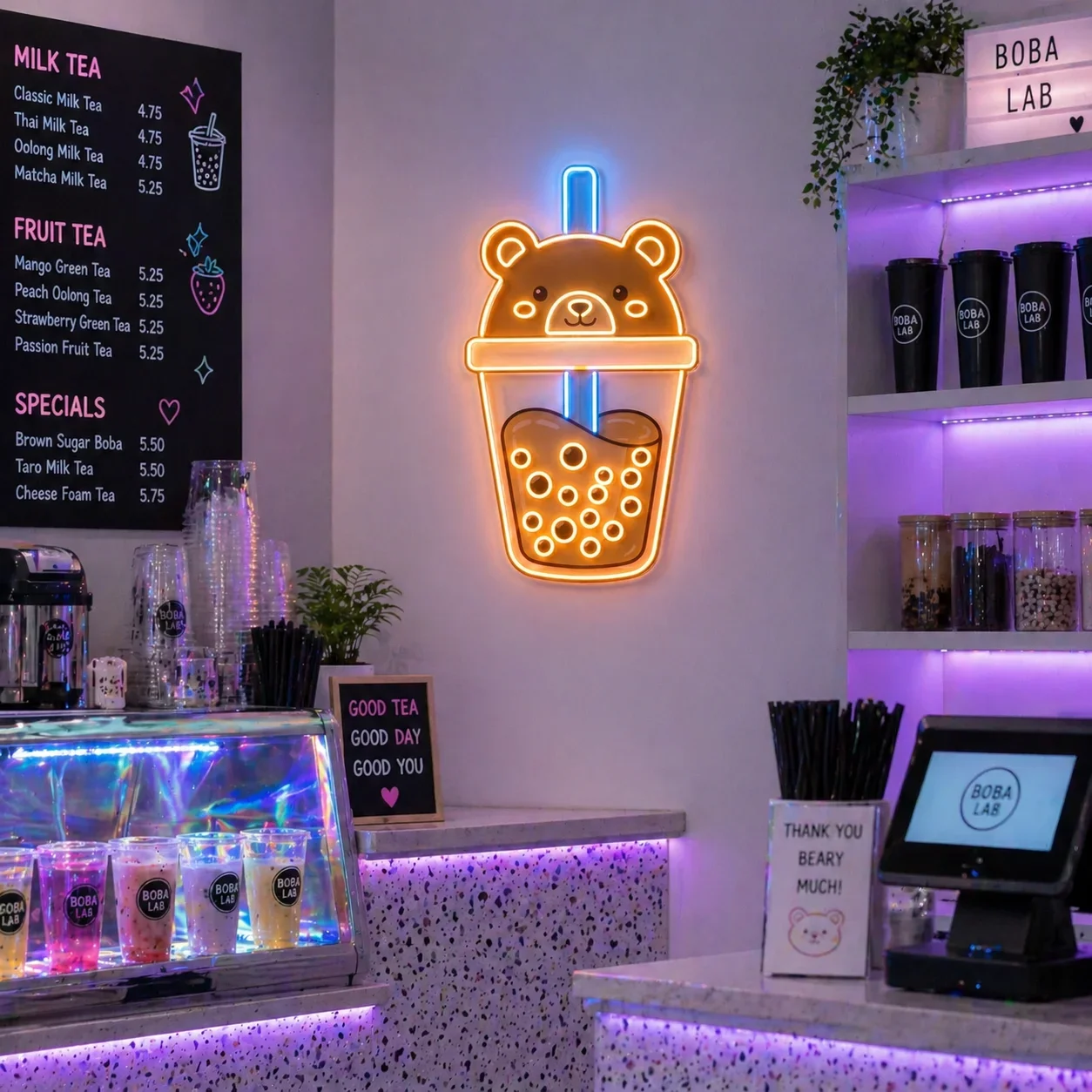Bear-y Sweet Milk Tea — custom LED neon sign