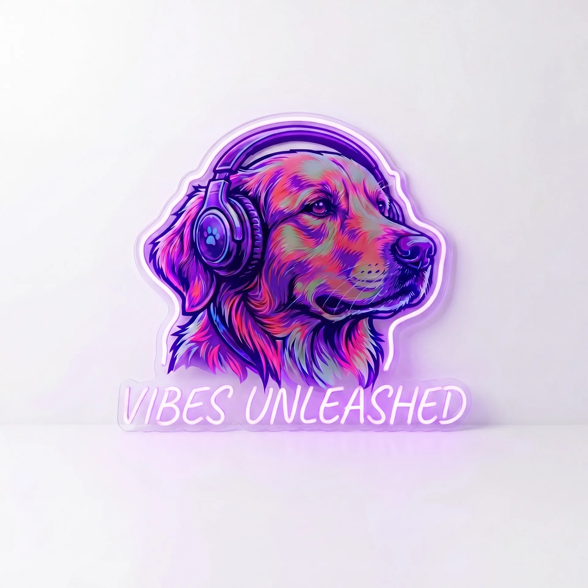 Golden Retriever DJ — custom LED neon sign